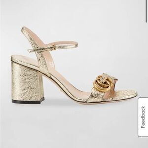 Gucci Double G Logo Leather Sandals in Gold Metallic